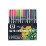 Set 12 carioci, flippy, pe baza de apa, 2 tipuri de varf, 1-2 mm, 0.4 mm, corp carioca negru, din plastic, multicolor