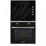 Pachet Incorporabil Hausberg Cuptor electric HB-8051NG, Clasa A, 76L, 2000W, Negru, Plita HB-563NG, 4 arzatoare, Gaz, Sticla