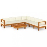vidaXL Set mobilier grădină perne alb crem, 8 piese, lemn masiv acacia