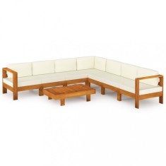 vidaXL Set mobilier grădină perne alb crem, 8 piese, lemn masiv acacia