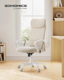 Cumpara ieftin Scaun de birou Songmics crem 59x58x114.7-122.7 cm