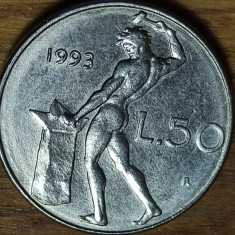 Italia- moneda de colectie - 50 lire 1993 aUNC - dimensiune redusa - mai rara