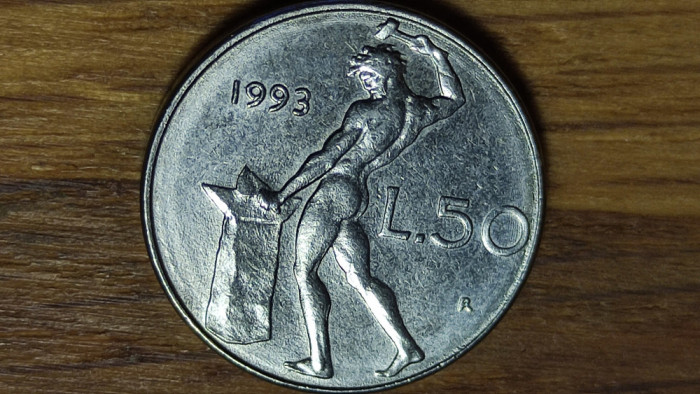 Italia- moneda de colectie - 50 lire 1993 aUNC - dimensiune redusa - mai rara