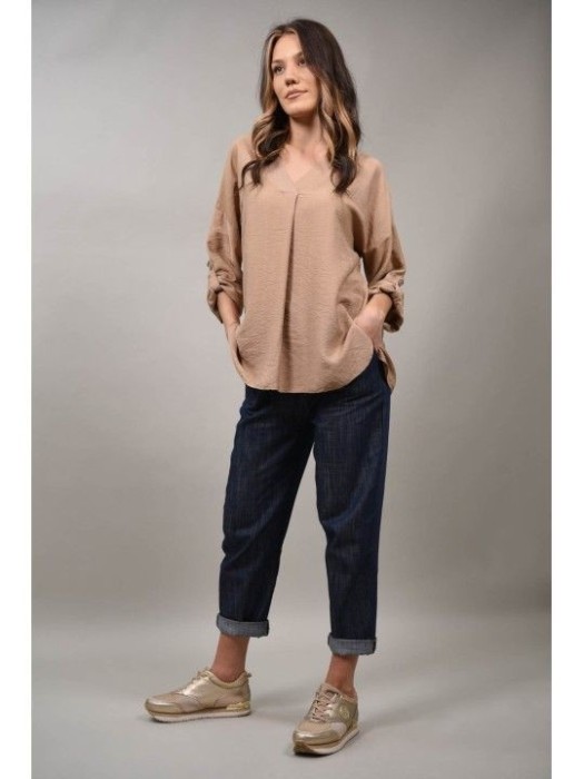 BLUZA CU DECOLTEU V DIVINA Bej TALIE UNICA