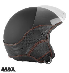 Casca open face pentru scuter - motocicleta (demi-jet) Max Helmets model DJ06 LS Vision Carbon culoare: negru mat/portocaliu (NOAR) &ndash; 100% MADE IN ITA