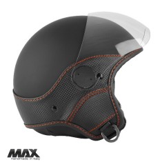 Casca open face pentru scuter - motocicleta (demi-jet) Max Helmets model DJ06 LS Vision Carbon culoare: negru mat/portocaliu (NOAR) &ndash; 100% MADE IN ITA