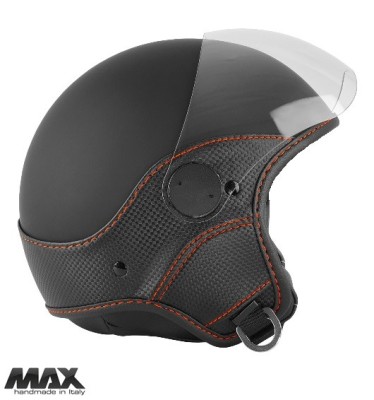 Casca open face pentru scuter - motocicleta (demi-jet) Max Helmets model DJ06 LS Vision Carbon culoare: negru mat/portocaliu (NOAR) &amp;ndash; 100% MADE IN ITA foto