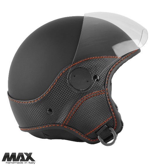 Casca open face pentru scuter - motocicleta (demi-jet) Max Helmets model DJ06 LS Vision Carbon culoare: negru mat/portocaliu (NOAR) &ndash; 100% MADE IN ITA