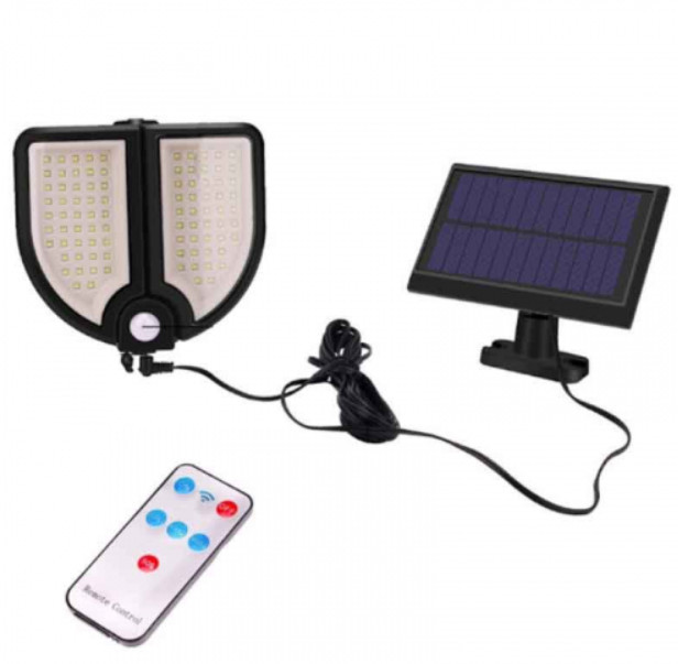 Lampa solara dubla, 90 LED, cu panou, telecomanda, senzor de miscare