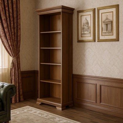 Biblioteca VMR1, cu 4 rafturi, Pal Melaminat, cu elemente din MDF, Nuc foto