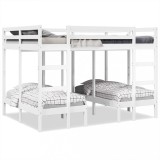 Pat Supraetajat Triplu vidaXL, Alb, 140x200/70x140 cm, Lemn Pin, Copii/Adulti, Economie Spatiu, Scari+Protectie