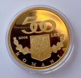BNR - 500 LEI 2008 . PROOF . O UNCIE . AUR 999 . Aniversarea a 90 de ani de la Marea Unire de la 1 Decembrie 1918 .