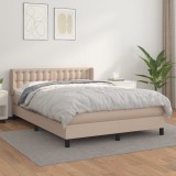 VidaXL Pat box spring cu saltea, cappuccino, 140x190cm piele ecologică 3130780