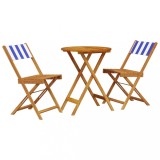 Cumpara ieftin Set mobilier bistro, 3 piese, textil albastru alb/lemn masiv