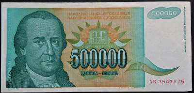 Bancnota 500000 DINARI / DINARA - YUGOSLAVIA, anul 1993 *cod 297 foto