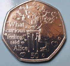 50 pence 2021 Isle of Man / Insula Man, Alice in Wonderland, Brilliant unc foto