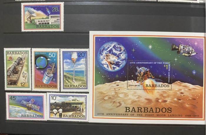 PC423 - Barbados 1979 Spatiu/ Aselenizare, serie + colita MNH, 6v +1v