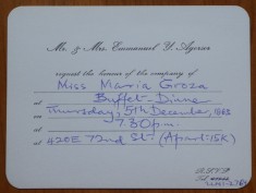 5 invitatii la receptii oficiale si o felicitare, adresate lui Mia Groza
