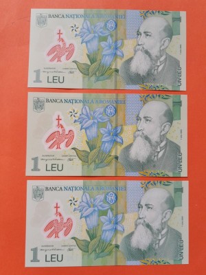 Bancnota 1 leu 2005(2005) + 1 leu 2005(2006) UNC + 1 leu 2005(2007) UNC ++ foto