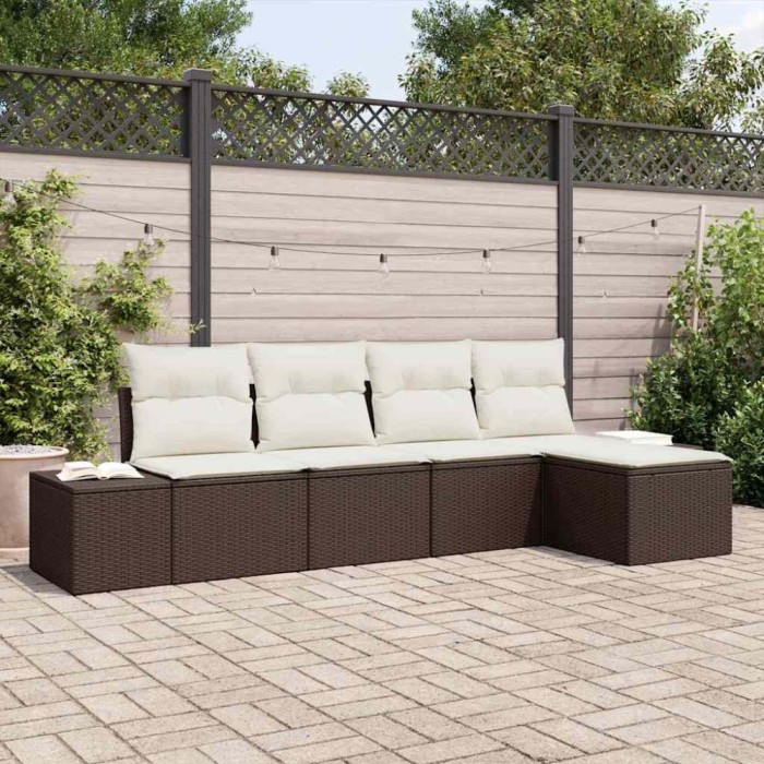 vidaXL Set de canapele pentru grădină 5 pcs Maro Rattan poli 3347018