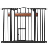 PawHut Poartă Siguranță C&acirc;ini cu Ușiță Pisici, &Icirc;nchidere Automată, Oțel, 74-105x76.2cm, Negru