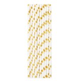 Set 10 paie, flippy, din hartie, 19.5 cm, model cu buline aurii, alb