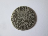 Rară! Spania 2 Reales 1723 Sevilla argint primul tip Felipe V,monedă găurită, Europa