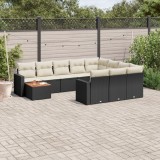 vidaXL Set canapele de grădină cu perne, 11 piese, negru, poliratan 3256637