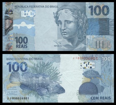 BRAZILIA █ bancnota █ 100 Reais █ 2010 (2020) █ P-257f █ UNC █ necirculata foto