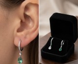 Cumpara ieftin Cercei Argint 925 "Emerald Mirage" Asimetric 2.5cm Pietre Zirconiu Verde Femei