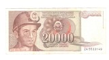 Bancnota Yugoslavia 20000 dinara 1 mai 1987, circulata, stare buna