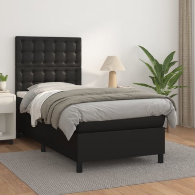 vidaXL Pat box spring cu saltea, negru, 100x200 cm, piele ecologică foto