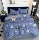 Lenjerie Pat Bumbac, 4 Piese, Albastru. Husa pilota 200x155cm, Cearceaf 200x175cm, Fete perna 55x75cm