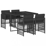 Cumpara ieftin Set mobilier de gradina cu perne, 5 piese, negru, poliratan