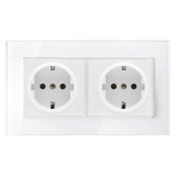 GERMAN TYPE DOUBLE SOCKET 16A GLASS FRAME WHITE, Elmark