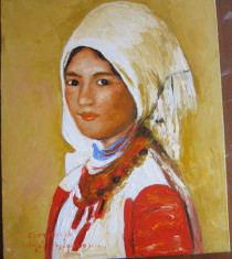 Tablou portret de fata semnat Cimpoesu dupa Grigorescu foto