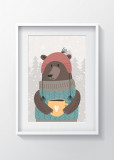 Cumpara ieftin Tablou decorativ Bear w mug, Oyo Kids, 29x24 cm, lemn/MDF, multicolor