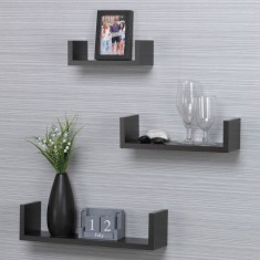 Set Rafturi de Perete, Model 3 Bucăți, Sistem Montare Ascuns, MDF, Dimensiuni Diverse, Culoare Maro &Icirc;nchis