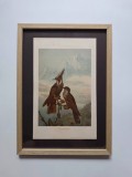 Cromolitografie / litografie color: Scena din viata pasarilor: Colibri cu Creasta, 1889, rama lemn, plexiglas, 32 x 23 cm