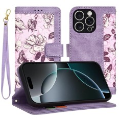 Husa tip carte iPhone 16 Pro Flip Magnetic Mov cu Flori , Protectie 360 , piele ecologica premium , Techsuit TFC
