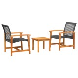 Cumpara ieftin Set mobilier bistro, 3 piese, poliratan negru/lemn de acacia