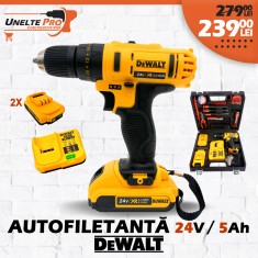 Bormasina si trusa DeWalt 24V, 5Ah Autofiletanta cu 2xAcumulatori si Percutie foto