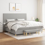 Gossi pat box spring cu saltea, gri deschis, 200x200 cm, textil