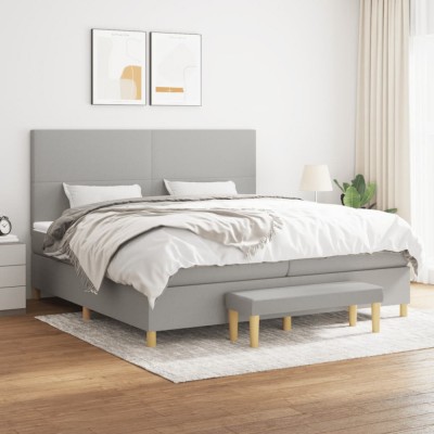Gossi pat box spring cu saltea, gri deschis, 200x200 cm, textil foto