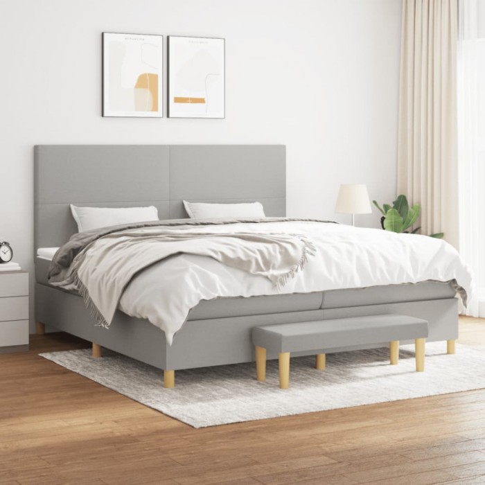 Gossi pat box spring cu saltea, gri deschis, 200x200 cm, textil