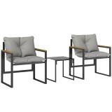 Outsunny Set Bistro pentru 2 Persoane, Set din 3 Piese pentru Grădină cu Cadrul din Metal și Perne Groase | Aosom Romania
