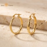Cumpara ieftin Cercei rotunzi auriti 18K Nerina, placati aur, gravura fina, 2,8 cm, pentru femei