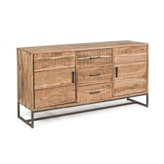 Comoda 3 sertare si 2 usi din lemn natur si picioare fier maro Elmer 145 cm x 40 cm x 77 h