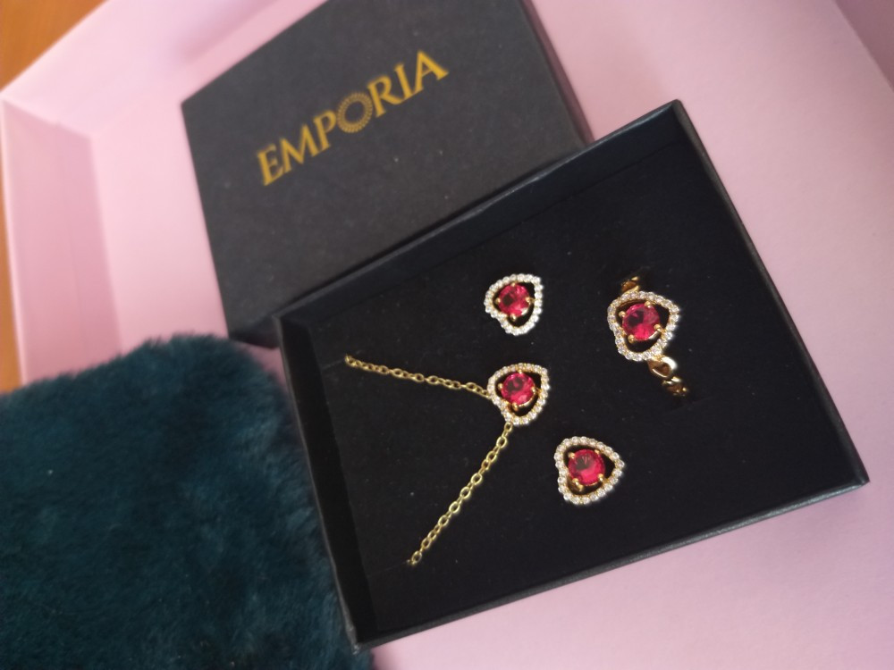 Set bijuterii Emporia colier + inel + cercei. Logodna, cadou, poleit cu aur  | arhiva Okazii.ro