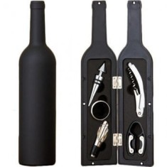 Set cadou 5 accesorii pentru vin cu 6 piese si cutie in forma de sticla